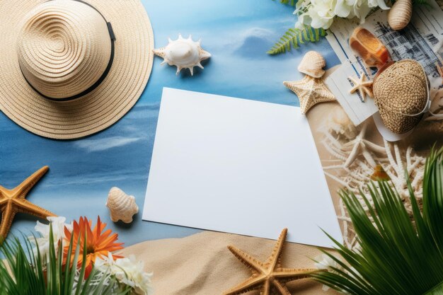 Photo sunkissed memories captivant flat lay beach concept avec des cartes postales