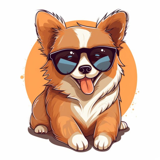 Photo sunnies et sourires adorable kawaii chien dans des lunettes de soleil vector de conception de t-shirt