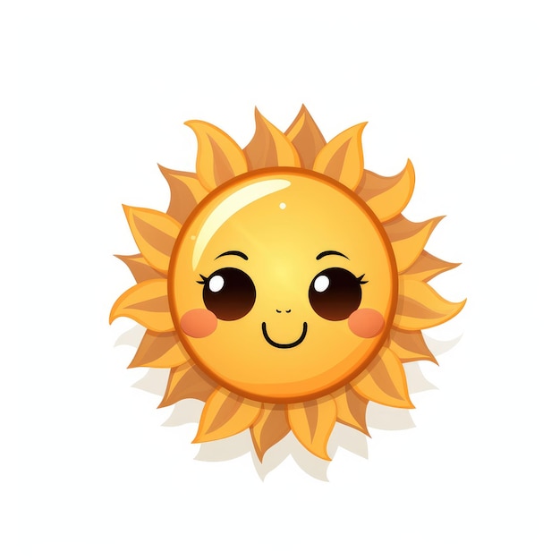 Sunny Smiles Adorable Cartoon Sun expose ses yeux marron en haute définition sur fond blanc
