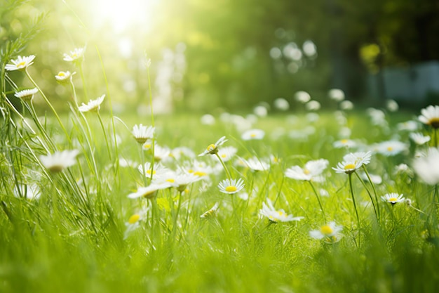 Sunny Spring Grass Meadow Daisy Flowers génèrent de l'ai