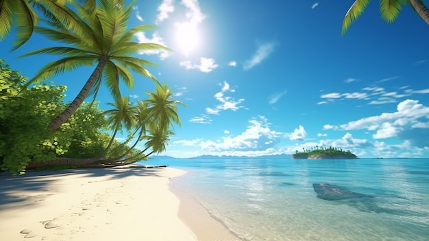 Sunny_Tropical_Beach_With_Palm_Leaves IA générative