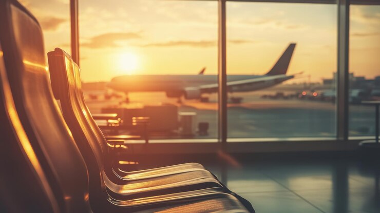 Photo sunset à l'aéroport en attente de départ