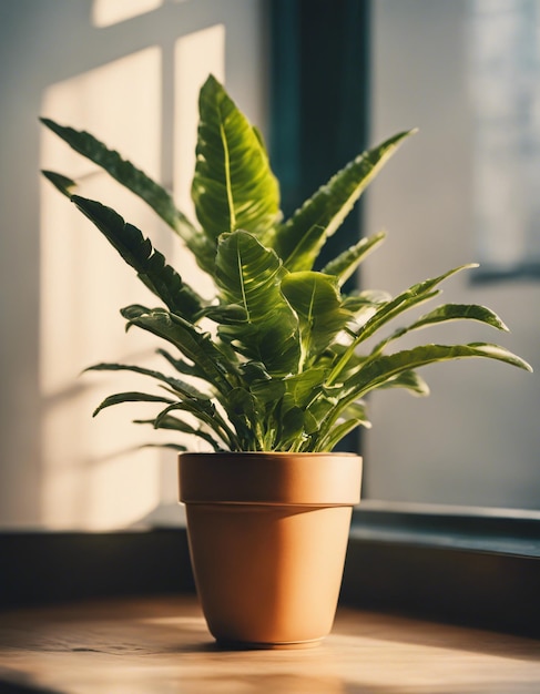 Sunset Botanical Serenity Film vintage L'esthétique d'une plante dans une pièce blanche