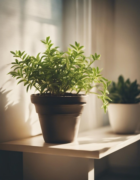 Sunset Botanical Serenity Film vintage L'esthétique d'une plante dans une pièce blanche