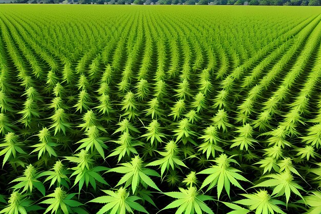 Photo sunset cannabis field marijuana plantes de chanvre légal utilisé pour les textiles dans le chanvre industriel ia générative