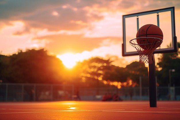 Sunset Hoops Court de basket-ball en plein air en action Génératif Ai
