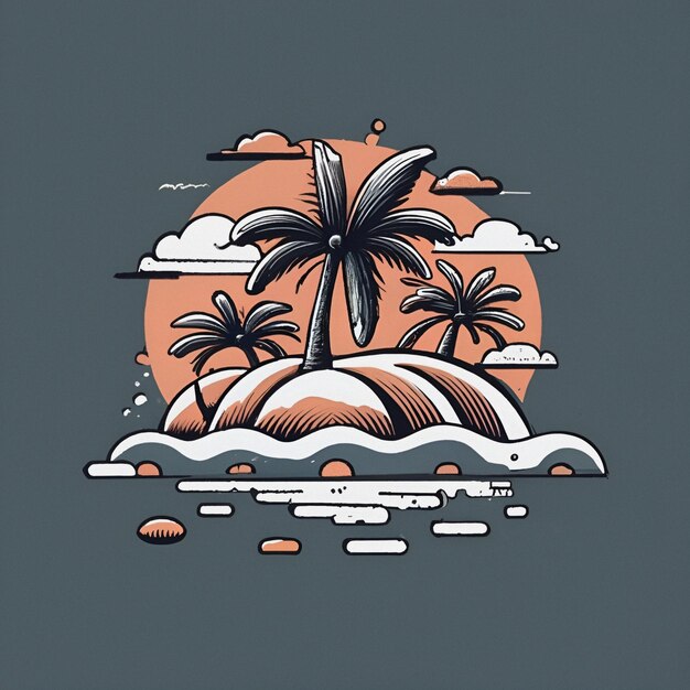 Sunset Island Arrière-plan abstrait vectoriel T-shirt design papier peint d'art numérique