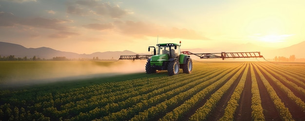 Sunset ouvre la voie à la pulvérisation de pesticides par tracteur sur une plantation de soja