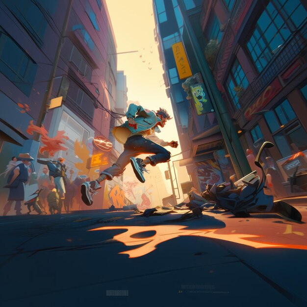 Photo sunset overdrive action épique à haute intensité avec des visuels cinématographiques impeccables