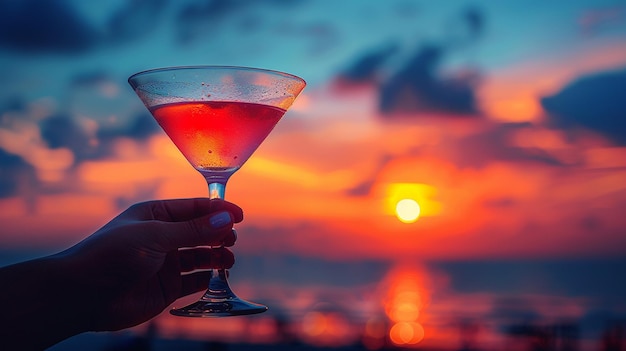 Photo sunset sipper une silhouette de la main tenant le papier peint