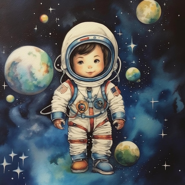 Super Adorable Nursery Art Mignon Petit Astronaute Generative AI