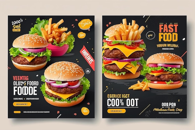 Super délicieux fast food modèle de message sur les médias sociaux Bannière de nourriture saine et savoureuse
