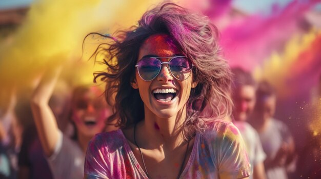 Super fête avec mes amis, fête colorée, célébration de Holi