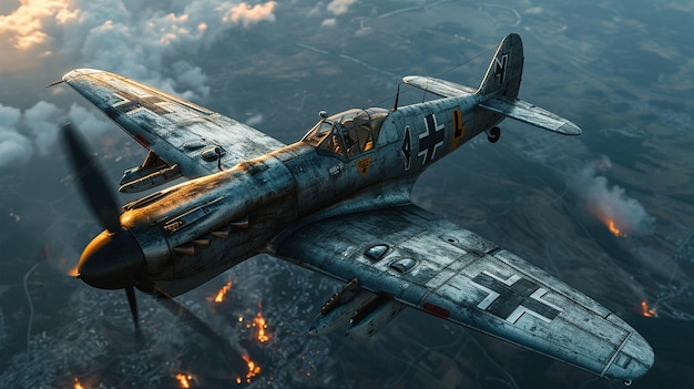 Un super gros plan d'un Messerschmitt Bf109f de la Luftwaffe allemande pendant la Seconde Guerre mondiale