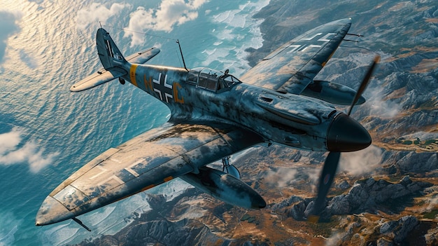 Un super gros plan d'un Messerschmitt Bf109f de la Luftwaffe allemande pendant la Seconde Guerre mondiale