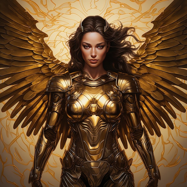Un super-héros féminin en armure avec des ailes d'ange