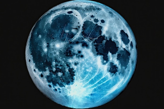 Super lune en bleu isolé sur fond sombre