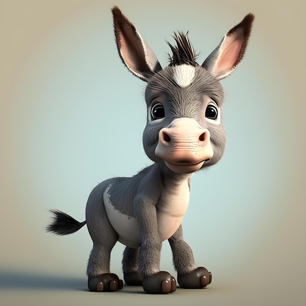 Super mignon petit bébé âne rendu dans le style de dessin animé pixar générative ai