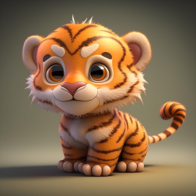 Super mignon petit bébé tigre rendu dans le style de l'ai générative de dessin animé pixar