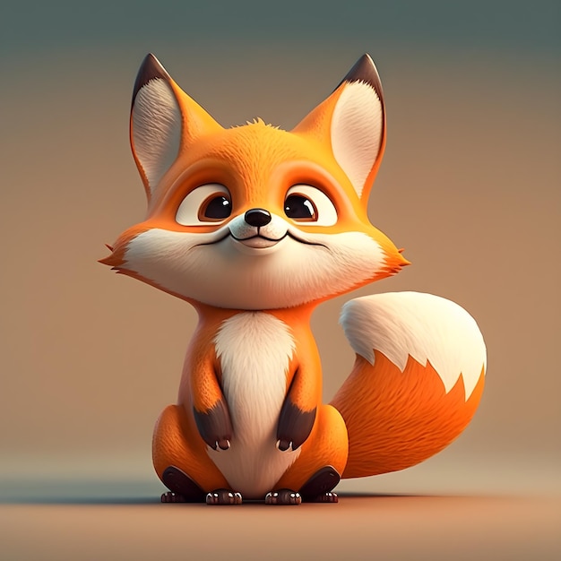 Super mignon petit renard rendu dans le style de pixar cartoon générative ai