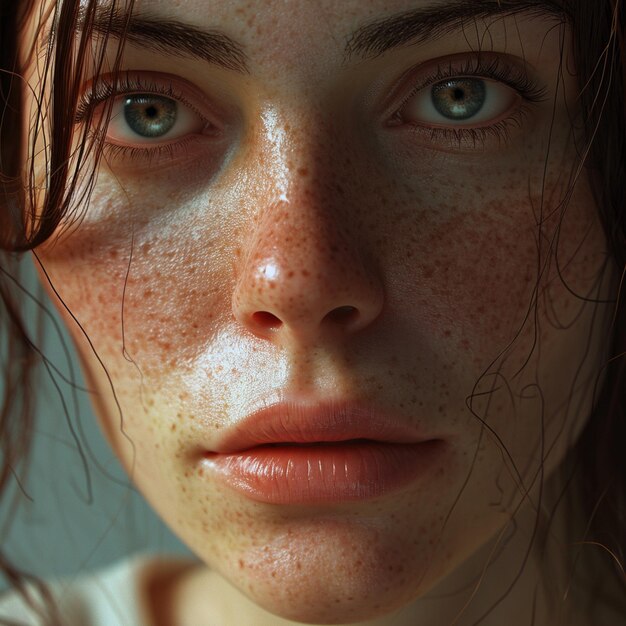 Photo un super portrait en gros plan de la plus belle mannequin de mode féminine avec des taches de rousseur