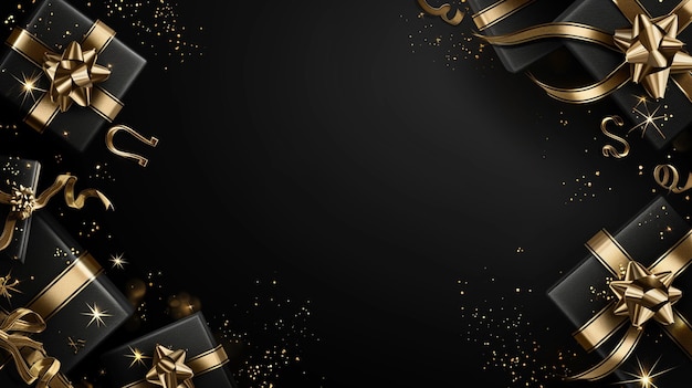 Super vente du vendredi noir Boîte-cadeau noire réaliste avec un nœud doré