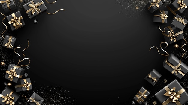 Super vente du vendredi noir Boîte-cadeau noire réaliste avec un nœud doré