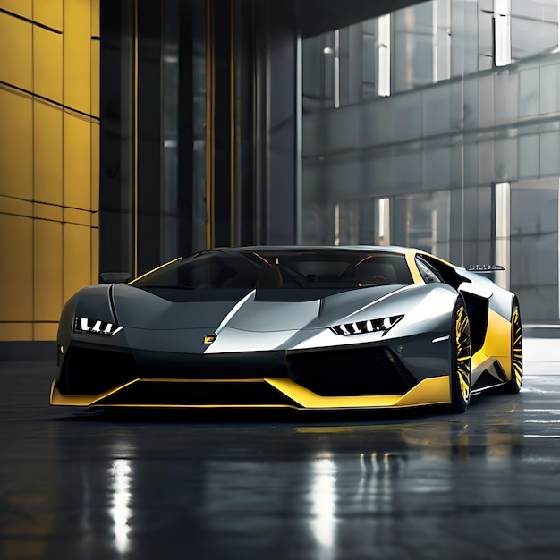 une super voiture conceptuelle moderne Lamborghini mélangée à une Bugatti gnearée par l'IA