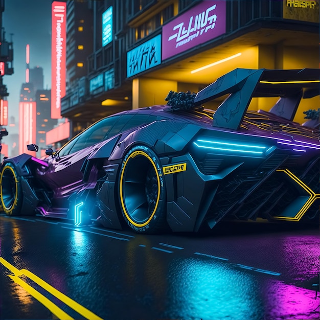 Photo super voiture vibrante cyber punk