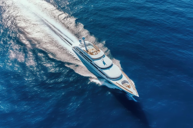 Super yacht de luxe naviguant en mer par antenne de haut en bas