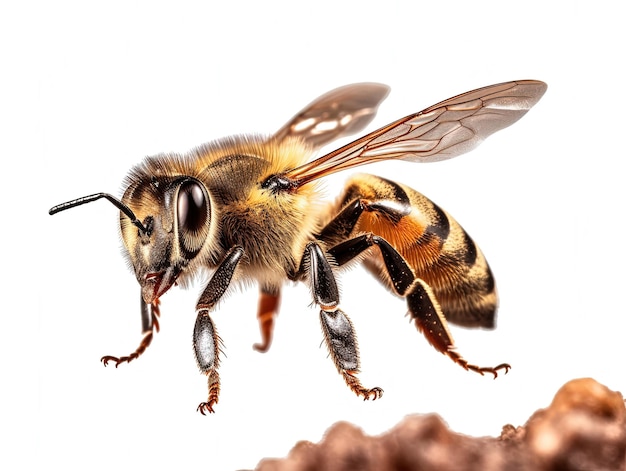 Une superbe abeille vole isolée sur fond blanc macro incroyable pollinisateur Generative AI