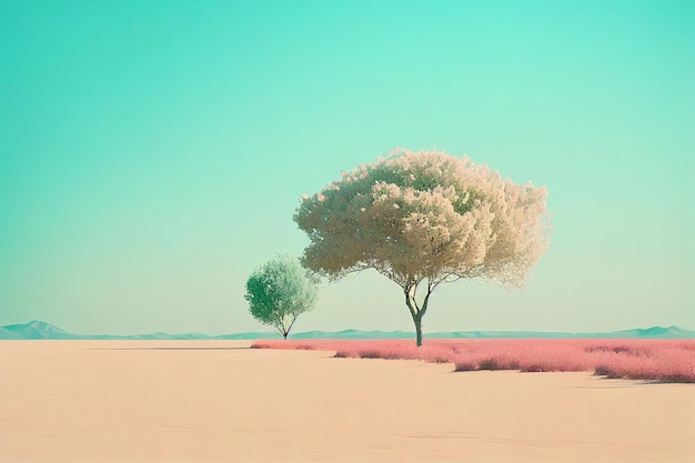 Superbe arbre minimalisme sur paysage d'hiver de couleur pastel Créé avec la technologie Generative AI