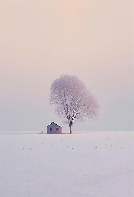 Superbe arbre minimalisme sur paysage d'hiver de couleur pastel Créé avec la technologie Generative AI