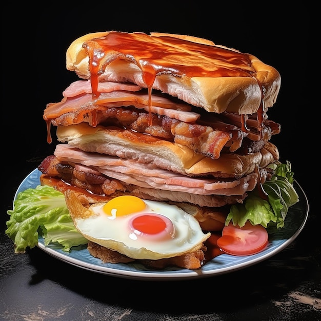 Une superbe assiette de sandwich au côtel de porc.