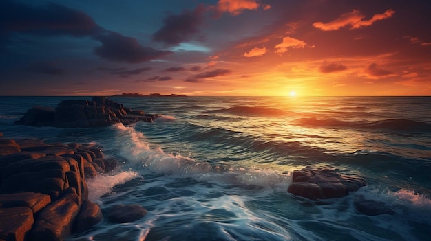 Superbe coucher de soleil sur la mer, photographie réaliste 4k V2