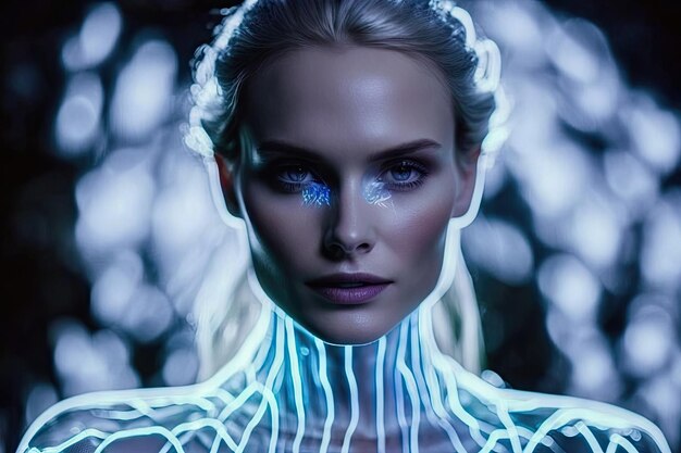 Superbe design de mode cybernétique bioluminescent futuriste brillant AI générative AIG15