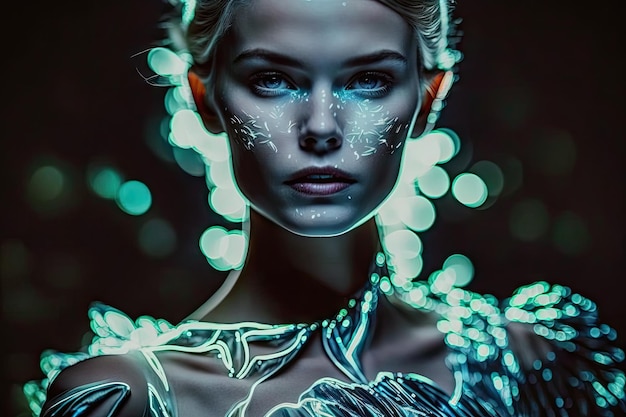 Superbe design de mode cybernétique bioluminescent futuriste brillant AI générative AIG15