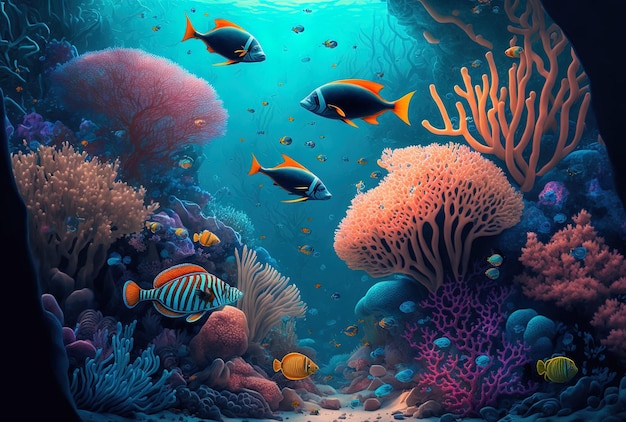 Superbe environnement sous-marin avec des coraux et des poissons tropicaux