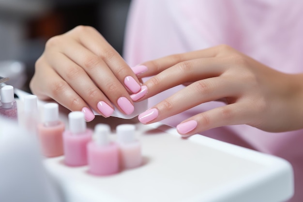 Superbe femme se fait faire les ongles par une manucure dans un salon de beauté AI Generated