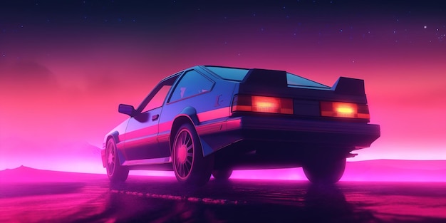 Superbe fond d'écran Synthwave Retrowave avec une palette de couleurs néon captivante