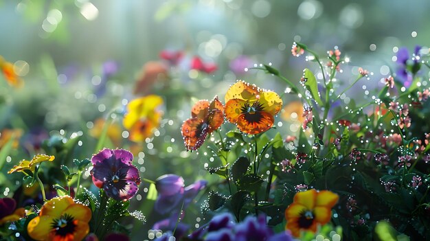 Un superbe gros plan d'un jardin de fleurs avec une variété de fleurs colorées en pleine floraison