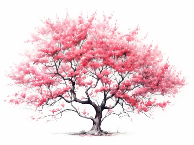 Une superbe illustration minimaliste à l'aquarelle d'un arbre de dogwood en fleurs générée par l'IA