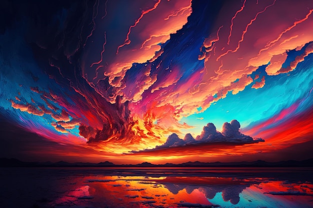 Superbe image d'un coucher de soleil avec un ciel vibrant