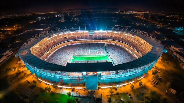 Une superbe image d'un stade illuminé de lumières vives lors d'un match de nuit