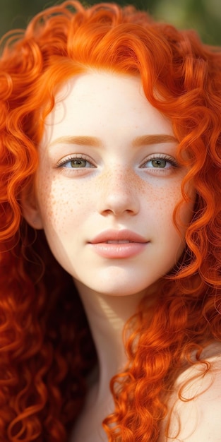 superbe jeune femme aux cheveux rouges avec des taches de rousseur sur la peau et les yeux clairs