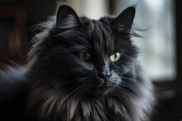 Superbe maison noire moelleuse avec chat blanc