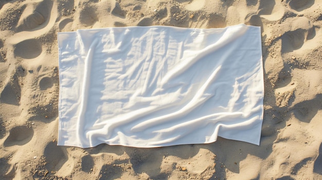 Photo une superbe maquette de serviette de plage blanche sur le littoral sablonneux chaud mettant en valeur sa taille généreuse et sa qualité de tissu inégalée parfaite pour les dessins personnalisés cette maquette exhale le luxe de la plage