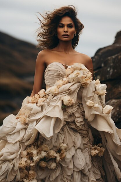 Superbe mariée indienne dans une robe de mariée à fleurs unique