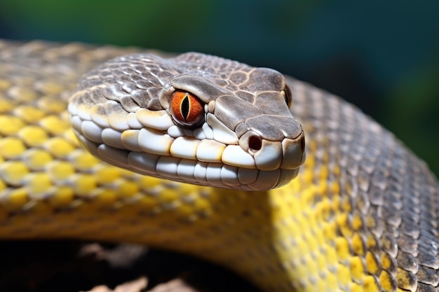 Une superbe photographie en gros plan capturant les détails complexes d'un serpent perché sur une branche Le serpent-rat du Texas Elaphe obsoleta lindheimeri est une sous-espèce de serpent-rat généré par l'IA
