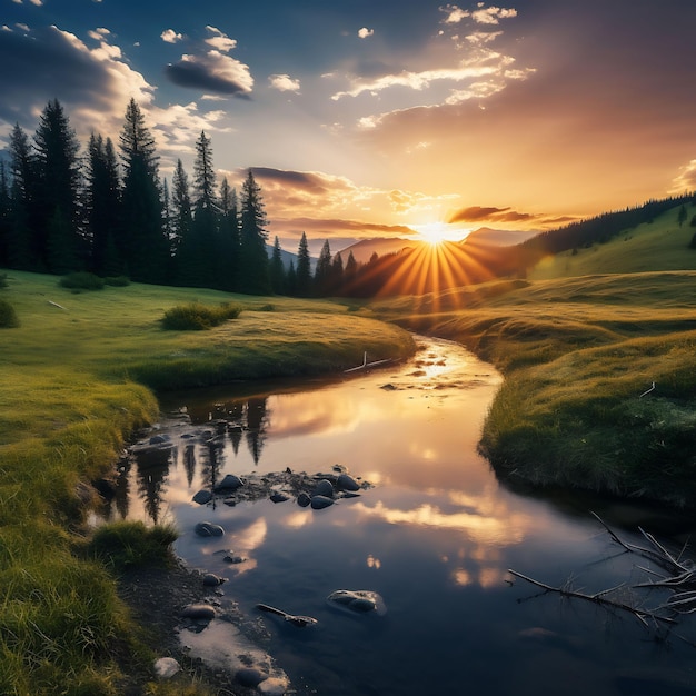 une superbe photographie de paysage à l'heure d'or soulignant la beauté de l'environnement naturel